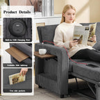 3 in 1 Convertible Sofa Bed, Pull Out Couch with Dual USB and Type C Ports, Chenille Fabric Loveseat Sleeper Sofa Bed, Sofa Bed with Foldable Side Table for Living Room Home Office Apartment