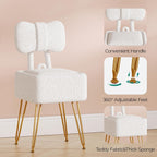 Small Vanity Chair with Storage, Vanity Stool with Folding Back, Chair for Vanity, Footrest Footstool Ottoman, Teddy Fleece Vanity Stool for Makeup, Bedroom, Living Room, White
