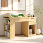 Drafting Table with Storage Cabinet & Drawers, Adjustable Drawing Desk with Open Shelves, Craft Table Painting Desk for Artists, Painters, Drawing, Crafting, Reading, Writing, Working