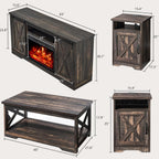 AMERLIFE Farmhouse 5 Piece Living Room Table Set, 63" TV Stand, Daark Oak
