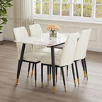 5 Pieces Modern Sintered Stone Dining Table Set 50" Rectangular Faux Marble Tabletop Kitchen Table with 4 PU Leather Chair Dinner Table Set(1Faux Marble Table+4 Cream White Chairs)