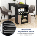 Giantex 48" Dining Table, Counter Height Bar Table with Storage Cabinet, Wine Rack, Compartment & Adjustable Shelf, Modern Bistro Tables for Home, Coffee Shop, Kitchen, Pub, Black & Gray