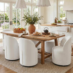 HNY Upholstered Swivel Dining Chairs Set of 6, Mid Century Modern Kitchen Round Velvet Dining Room Chairs, Barrel Comfy Armless Accent Makeup Vanity Side Chairs for Living Room, White