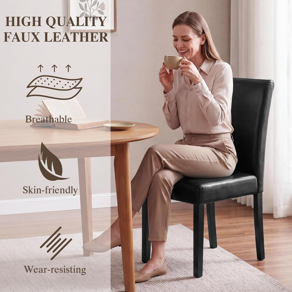 LSSBOUGHT Modern Dining Chair Urban Style Linen Kicthen Chairs with Solid Wood Legs for Dining Room and Restaurant (Black, Set of 6)