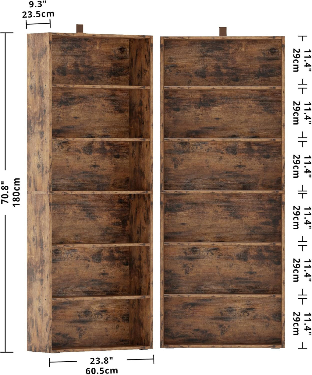 IRONCK Bookshelf and Bookcases 70" Tall, 6 Tiers Display Storage Shelves