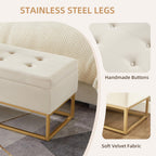 46" End of Bed Bench, Storage Bench with Metal Base Holds up to 500 lbs, Button Tufting Design Velvet Upholstered Bedroom Bench for End of Bed, Livingroom, Entryway, Window, Beige