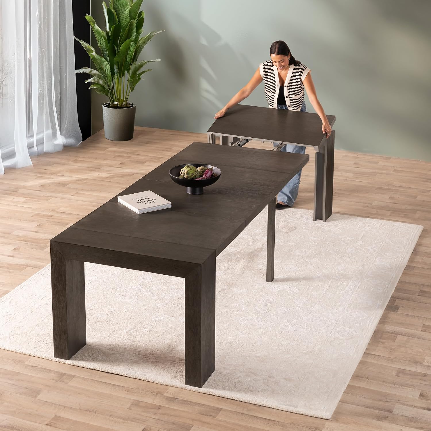 Transformer Table Solid Wood Extendable Dining Table, Black | Seats 2-12, Expandable Dining Room Table, Space-Saving Furniture, Kitchen and Dining Room Furniture, Table Only