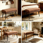 Forteek 32" Retro Upholstered Entryway Bench, Shoe Bench with Cushion | Leather & Fabric Padded Bench, End of Bed Bench for Bedroom, Dining Bench for Living Room, Storage Bench for Hallway & Foyer