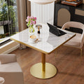 31.5" Square Dining Table, Square Restaurant Table with 1.2" Thick Sintered Stone Tabletop and Golden Metal Pedestal Base, Bistro Table for Diner, Bar, kitchen, Bakery, Apartment (Marble White)