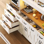 Kitchen Pantry Cabinet with 8 Drawers & Arched Open Shelf, Tall Farmhouse Storage Cabinet with Charging Station & RGB LED Light, Coffee Bar Cabinet for Dining Room, White