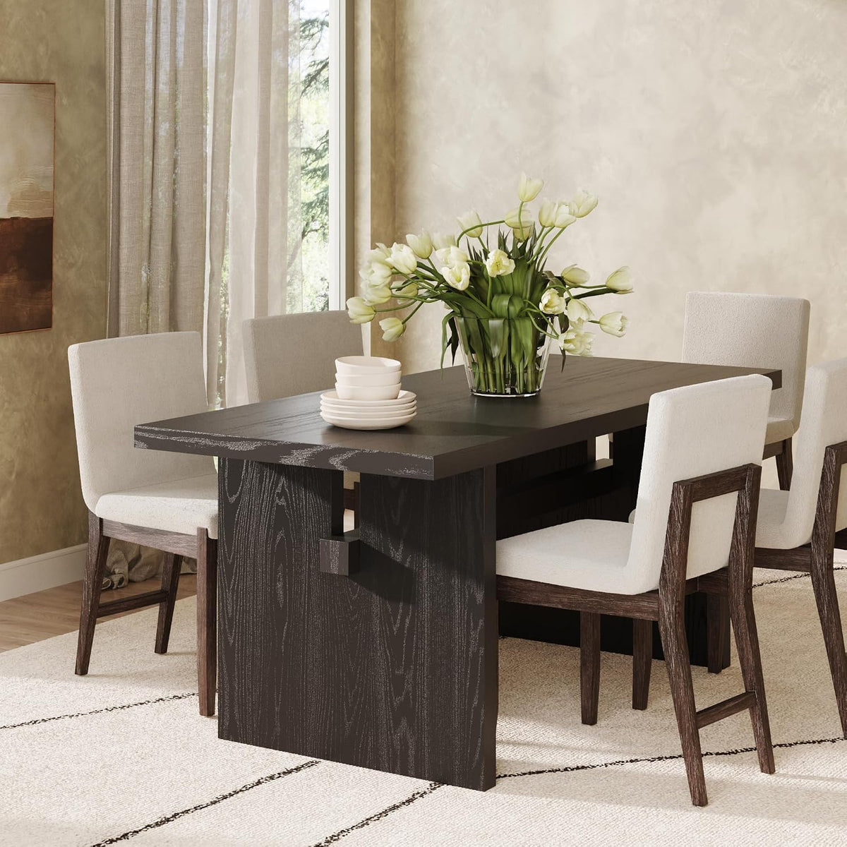 Nathan James Briggs Modern Dining Table for 6, Small Rectangle, 6-Person Black, Solid Wood in Black Oak