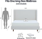Upholstered Bed Frame with 54" Tall Wingback Headboard, Elegant Boucle Fabric, Solid Wood Legs, Sturdy Metal Structure, No Box Spring Needed, Easy Assembly (Cream White, King)