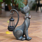Whimsical Outdoor Cat Statues with Solar Garden Lantern:Cat Garden Statues for Outside Spring Decor Clearance,Outdoor Figurine for Yard Art Lawn Ornaments Patio Balcony Home House - Birthday Gifts