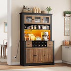 68.7 " Pantry Cabinet with LED Light and Charging Station, Kitchen Pantry Storage Cabinet with Countertop, Large Kitchen Hutch with Wine Rack & Adjustable Shelves for Dining Room, Living Room