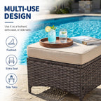 Outdoor Ottoman Set of 2, Rattan Patio Ottoman Footrest Seat with Thickened Cushions, for Yard, Poolside