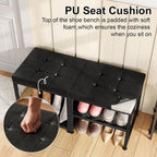 DreamDashio Set of 2 Small Shoe Storage Benches with PU Leather Cushion, 3-Tier Shoe Rack Organizer for Entryway, Metal Mesh Shelves, Holds Up to 300 lbs, Black (31.5"x11.4"x17.5")