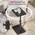 IBUYKE C Shaped Side Table, Angle Adjustable, 360° Swivel Height Adjustable End Table for Small Spaces, for Phone Computer & Tablet, Modern Small Coffee Snack Table for Sofa/Bed, Black UTVT004B