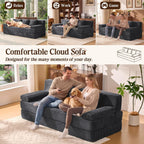 78.7IN Convertible Folding Sofa Bed, 3 Seater Sleeper Sofa Couch | No Assembly Required, Corduroy, Freestanding, Couches Bed with Zippered Pillows for Living Room, Bedroom, Apartment, Gray