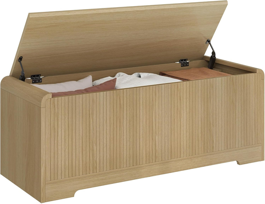 Storage Chest, 47.2" Large Entryway Bench with Storage, Wooden Storage Chest for Bedroom w/Lift Top, Modern Blanket Chest with 2 Safety Hinges for Entryway Living Room Hallway, Natural