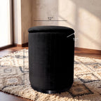 Boahaus Modern Black Suede Vanity Stool with Hidden Storage, Soft Cushioned Seat & Footrest Ottoman for Bedroom, Makeup Vanity, or Living Room – 17” Height