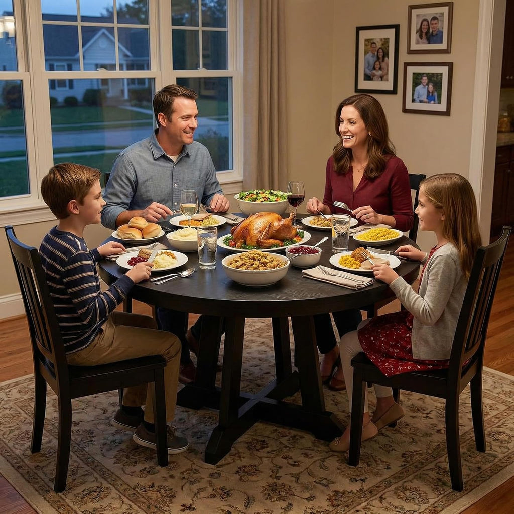 GarveeHome Round Dining Table for 4, 47 Inches Dining Room Table with Wooden Base, Kitchen Table with Circle Tabletop, Dinner Table for Dining Room, Kitchen, Living Room, Black