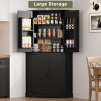 IRONCK Corner Cabinet, 72" Kitchen Pantry Cabinet, 6-Tier Freestanding Farmhouse Pantry with 2 Adjustable Shelves, 240°Swivel Doors, 2 Doors Storage, Spacious Hutch for Kitchen, Living Room, Black