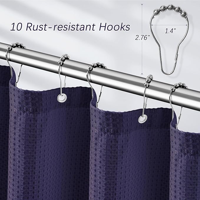 60 inch Waffle Shower Curtain - Heavy Duty Thick Fabric Lilac Shower Curtains for Bathroom, Weighted Hotel Spa Luxury Water Repellent Cloth Bath Curtain with 10 Hooks, Lavender