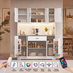 FUQARHY 71" Kitchen Pantry Storage Cabinet, Tall Kitchen Hutch with Charging Station, 55" Wide Large Food Pantry Storage Cabinet with LED Light, Drawers and Adjustable Shelf for Dining Room (White)