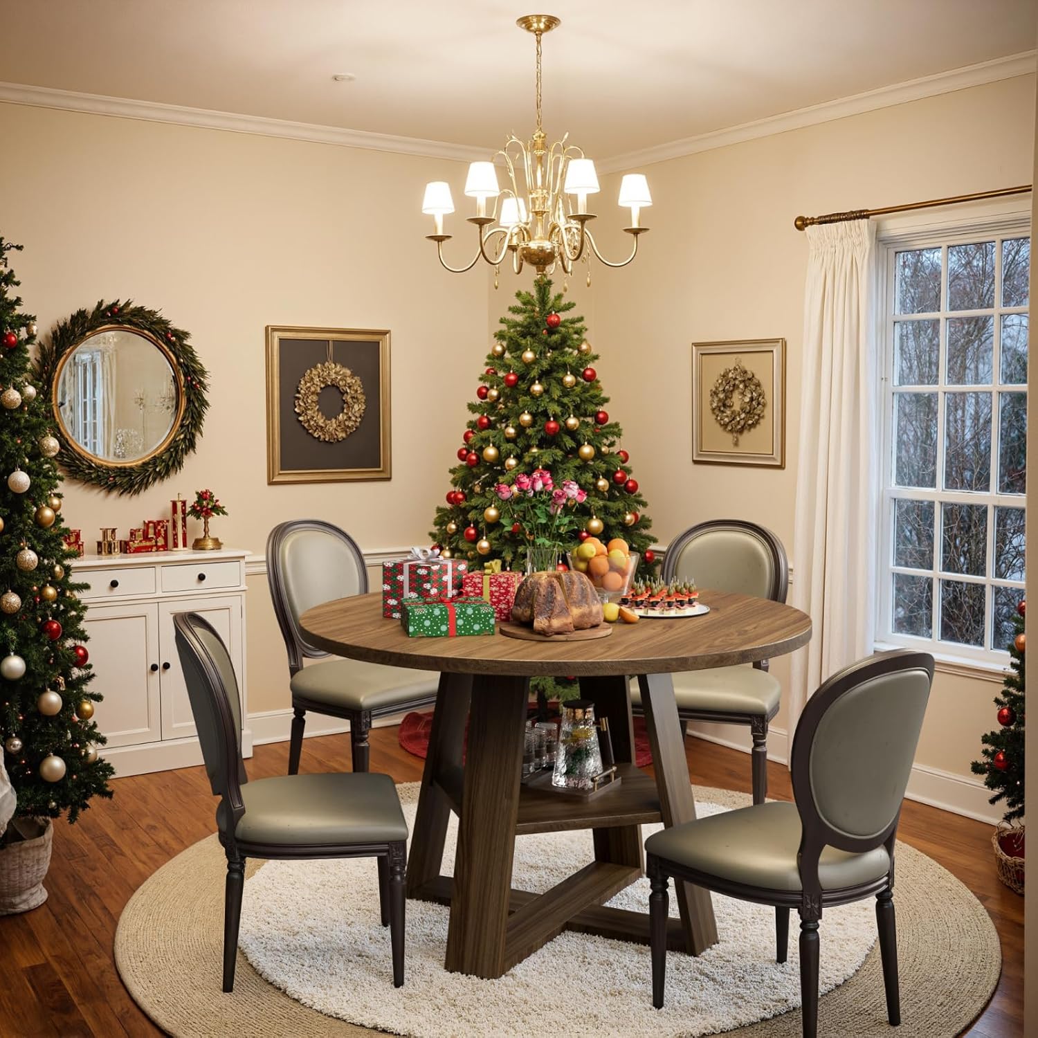 Sannwsg 43 Inch Round Dining Table for 4, Circle Kitchen Tables with Wooden Pedestal Base, Round Kitchen Table for Dining Room, Kitchens, Living Room