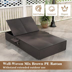 Tangkula Outdoor Rattan Daybed with 6-Level Adjustable Backrests, 2-Person Adjustable Wicker Recliner Bed with Cushions & Folding Side Trays, Double Sunbed Lounger for Balcony, Backyard & Poolside