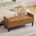 WUTUTUEE 47" Modern Water-Resistant Faux Leather Storage Ottoman Bench with Wooden Legs, Upholstered End of Bed Bench for Bedroom, Living Room or Entryway, Light Brown