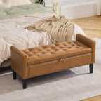 WUTUTUEE 47" Modern Water-Resistant Faux Leather Storage Ottoman Bench with Wooden Legs, Upholstered End of Bed Bench for Bedroom, Living Room or Entryway, Light Brown