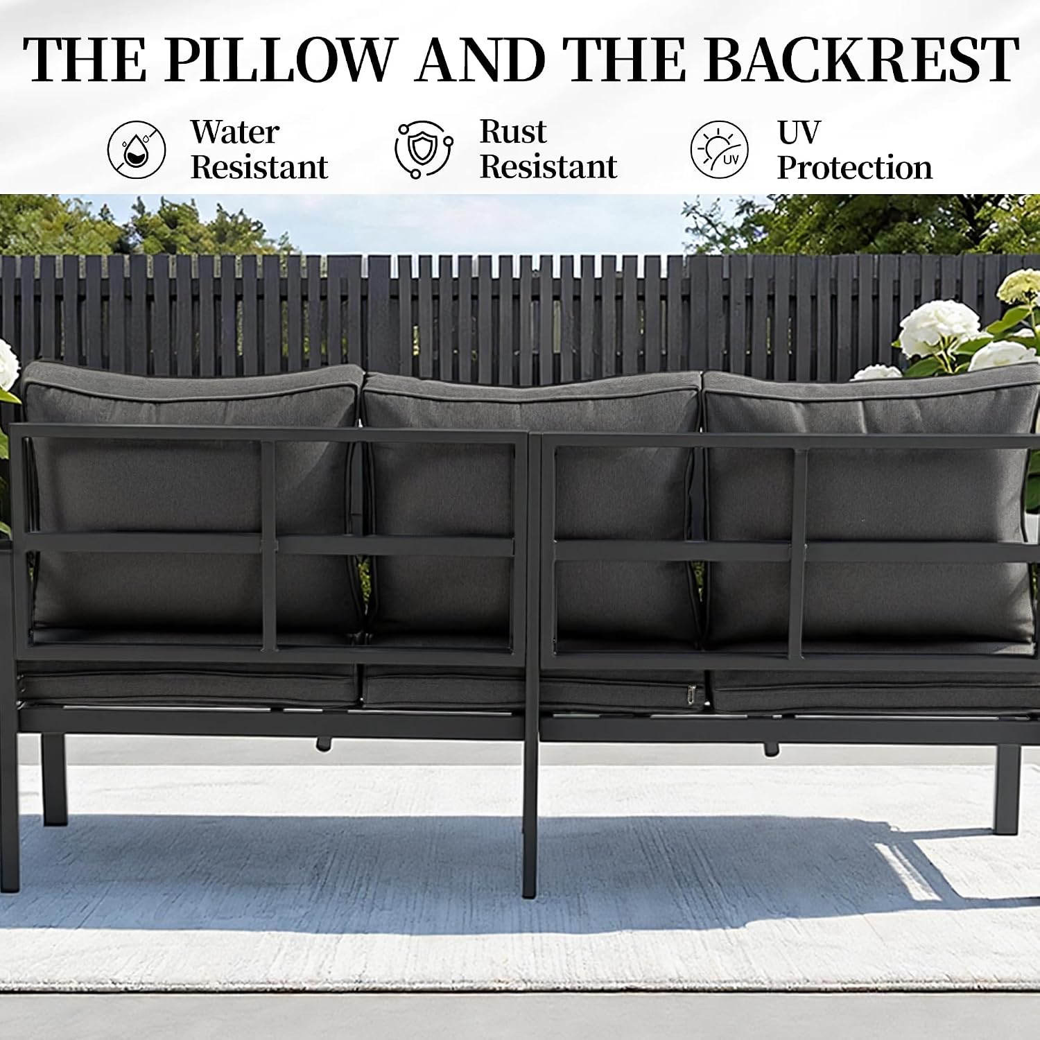 Outdoor Patio Furniture Set, 1 PCS 3-Seat, All-Weather Metal Modern Outside Sofa with Washable Thick Cushion for Garden/Backyard/Porch, Grey