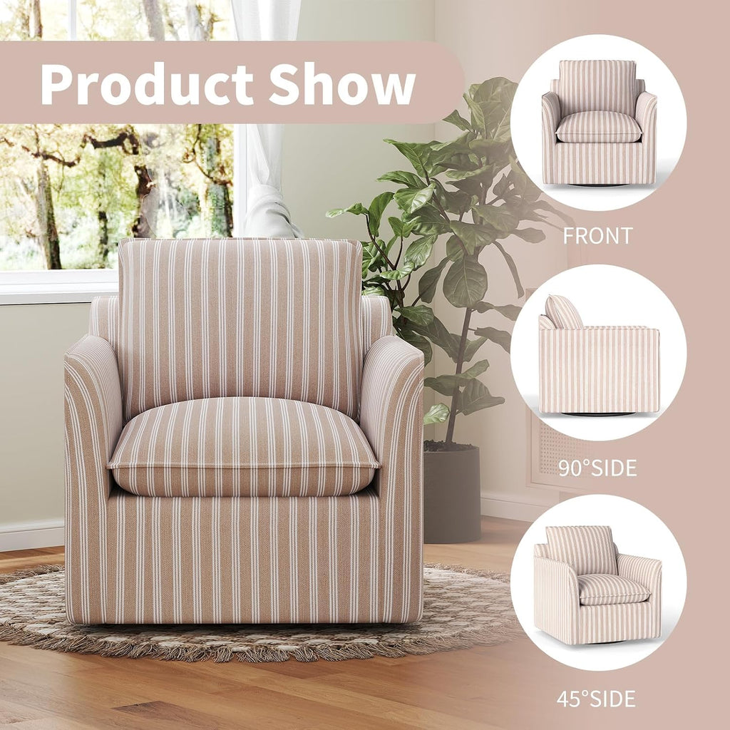 INZOY Swivel Accent Chair with Thick Padded Backrest Cushion, Swivel Reading Chair for Living Room Bedroom Small Spaces, Brown