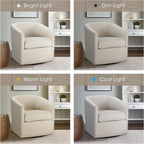 Madison Park Swivel Barrel Accent Chair, Upholstered Curved Back with 7-Inch Thick Woven Cushion, 360° Swivel, Nailhead Trim, Comfy Chair for Living Room, Bedroom, Office, 28" Wide, Neutral, Tyler
