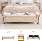 67" End of Bed Storage Bench King Size, Bench for Bedroom Foot of Bed, Upholstered Teddy Storage Ottoman with Gold Legs for Window Living Room, Teddy Beige