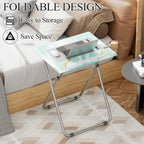 TV Trays Table Set of 2 Portable Folding TV Tray Table TV Dinner Tray with Sturdy MDF, Small Folding Tables with Phone & Tablet Slot, No Assembly Required, 15 x 18.9 x 25.6 in (Sea Blue Marble, 2Pcs)