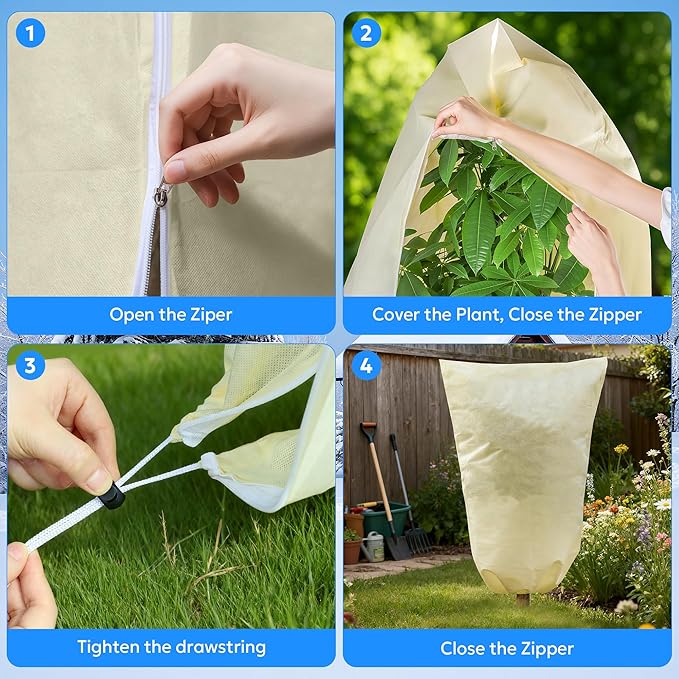 MIXC Plant Covers Freeze Protection, 31.4''×39.3'' Winter Cold Weather Frost Blankets Shrub Jacket with Drawstring Reusable Frost Protection Cloth for Outdoor Plants Fruit Tree Potted (2 Pack)