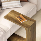 LITTLE TREE C Shaped End Table for Sofa & Bedroom - Small Side Table for Living Room, Over Couch Tray Stand for Laptop, Snacks, Books, Brown, 1 Pack