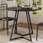 VECELO Round Dining Room Table with Wood Grain Tabletop and Steel Frame, for Kitchen, Living Room, Office, Conference, 2 to 4 Person, Black