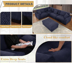 asunflower Ottoman for Living Room Navy Blue 45.8" x 28.7" Large Rectangle Ottoman Foot Rest Plush Chenille Upholstery Oversized Ottomans Bench with Wooden Legs for Sofa Couch