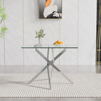Glass Dining Table,36'' Square Dining Kitchen Table,Modern X-Design Dining Room Table with Silver Metal Base for Dining Room