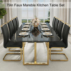 79'' Modern Dining Table Set for 10, Black Kitchen Table with 1.8" Thick Faux Marble Top & 10 PU Leather Chairs, Luxury Dining Room Furniture Set for Kitchen/Dinner Room