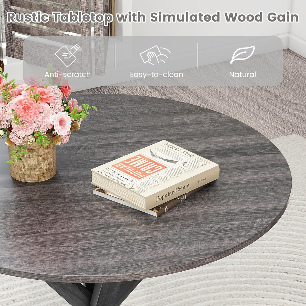 GOFLAME 36” Round Dining Table for 4 People, Wooden Kitchen Table with Intersecting Trestle Legs, Farmhouse Dinner Table for Dining Room, Living Room, Restaurant, Small Space, Dark Grey