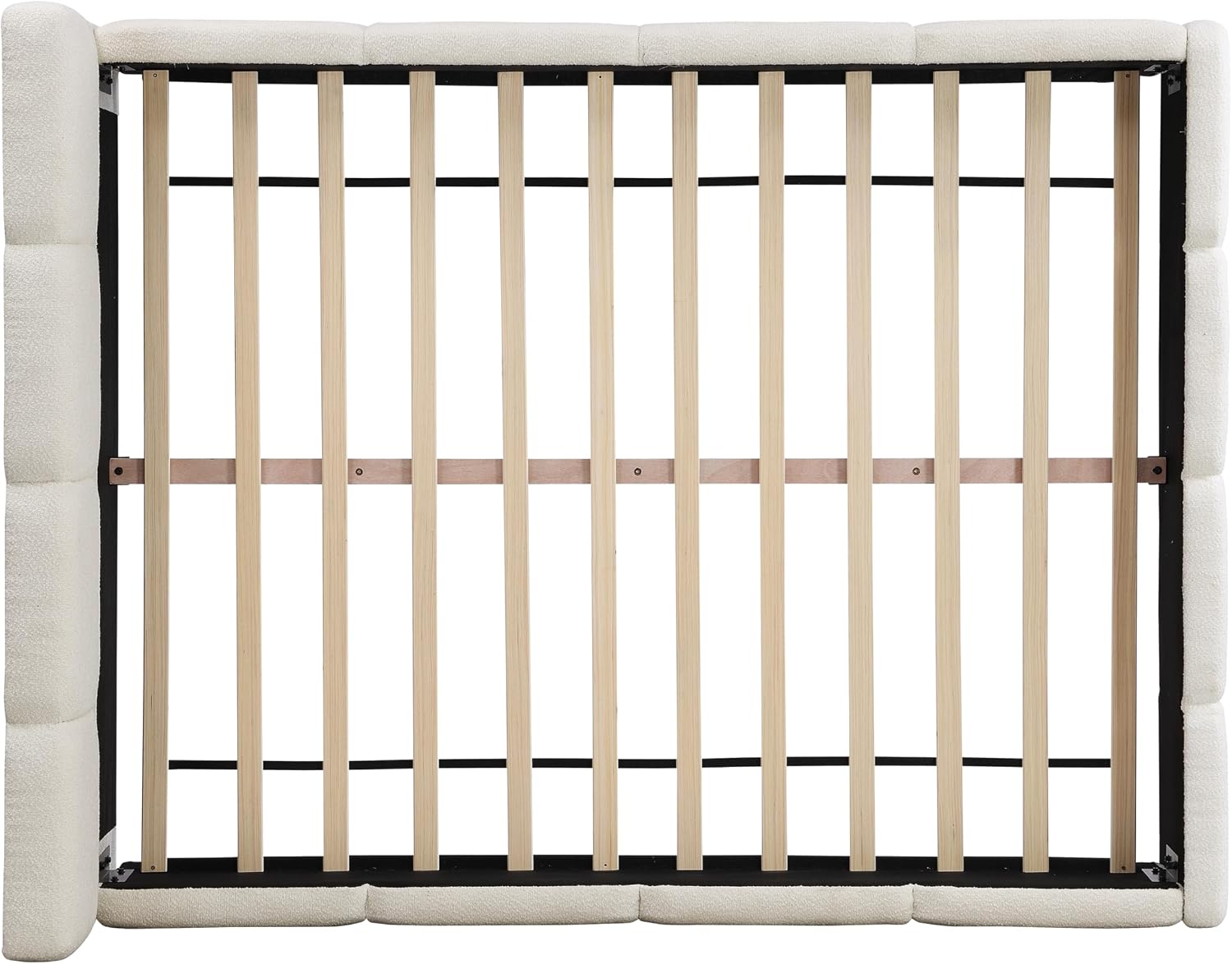 Christopher Knight Home Hazel Queen Size Platform Bed, Boucle Thick Headboard and Footboard, Upholstery Grounded Beds, Block Style, Wood Slat Panel Support, No Spring Box Needed, Easy Assembly, White