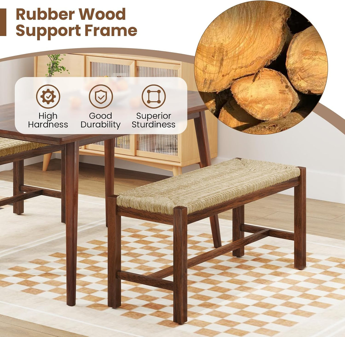 Giantex 40" Dining Bench with Woven Seagrass Woven Seat, Rubber Wood Legs, 350 Lbs Capacity, 40" x 14" x 18" Entryway Bench for End of Bed, Dining Room, Hallway, Living Room, Bedroom, Entry (1)
