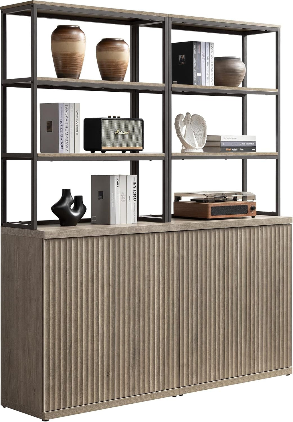 SICOTAS Book Shelf Fluted Bookshelf Cabinet -75" Tall Bookcase