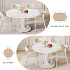 iPormis 43"-59" Extendable Dining Table, Round Kitchen Table with Modern Arcs Pedestal, Oval Dinner Table with Removable Leaves,Hidden Storage, for Kitchen, Dining Room, Living Room, Office, White