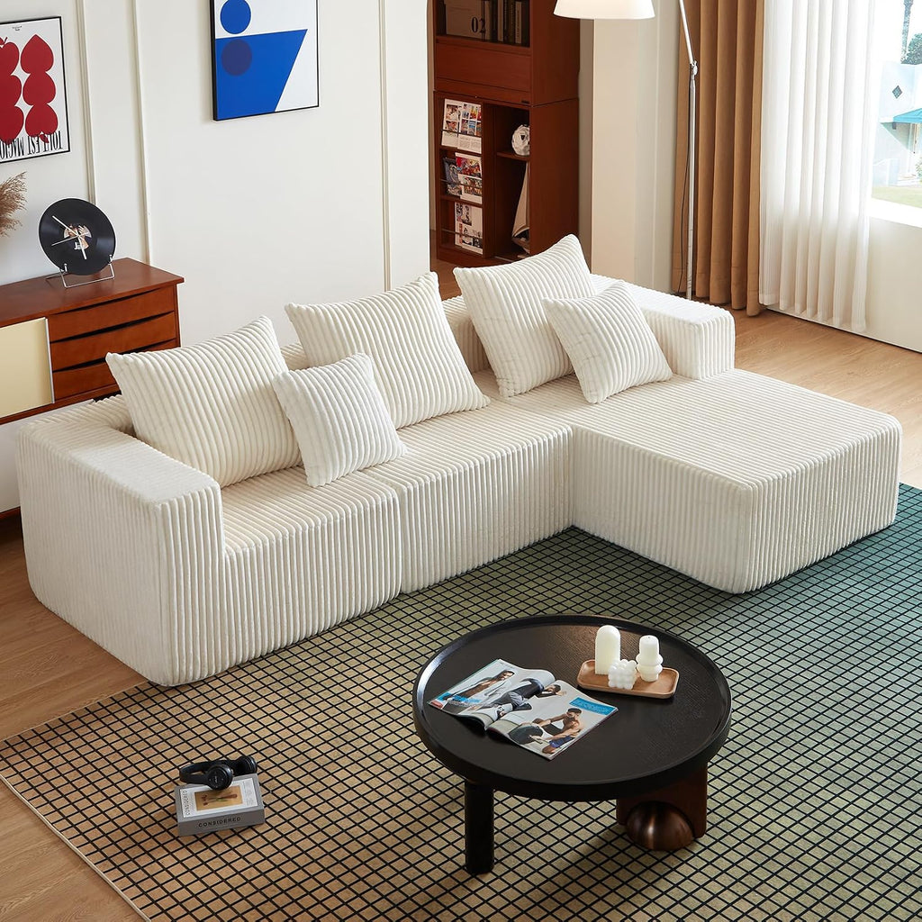 102" L Shaped Convertible Couch in a Box for Living Room Beige | Zero-assembly cloud couch with high-density memory foam for pressure-relieving, frame-free comfort.