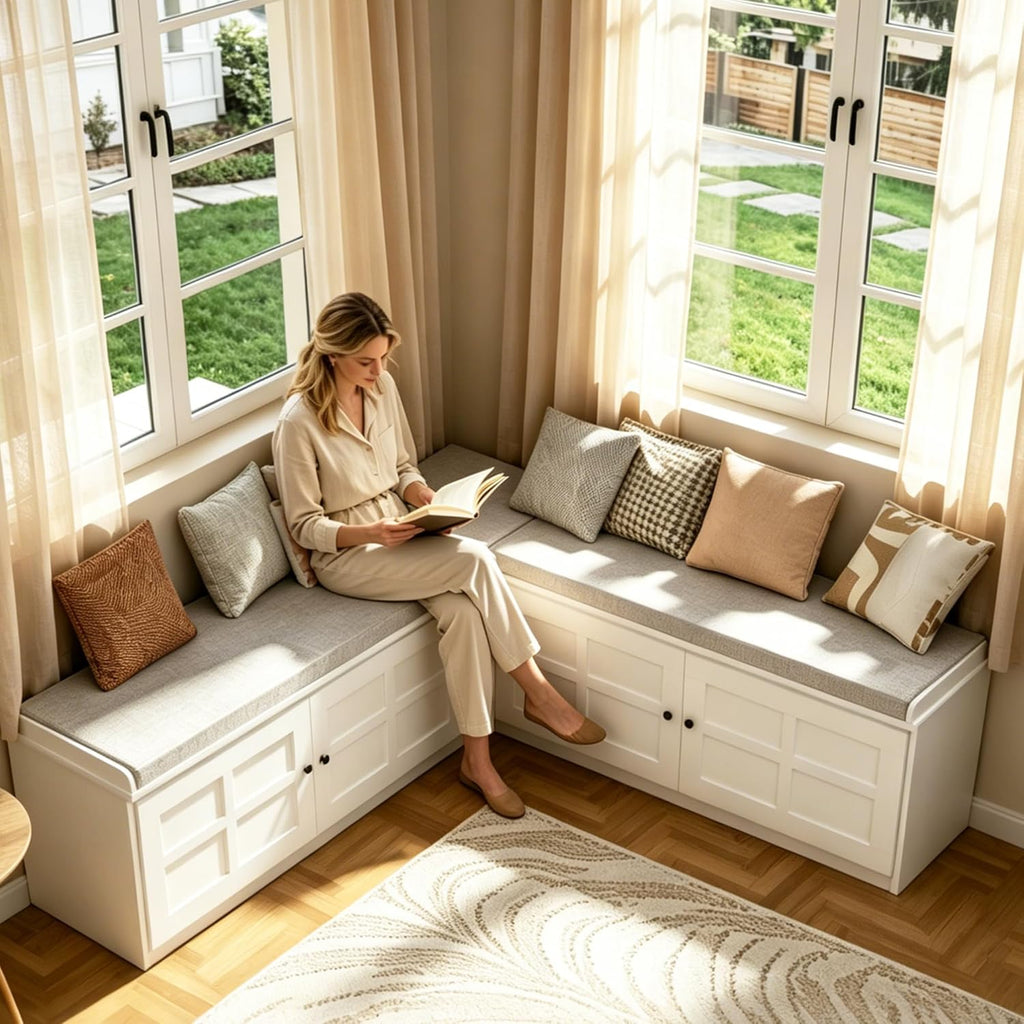 L-Shape Storage Bench with Cushion, Backless Corner Dining Nook Bench with Hidden Storage for Kitchen, Entryway, Cloakroom
